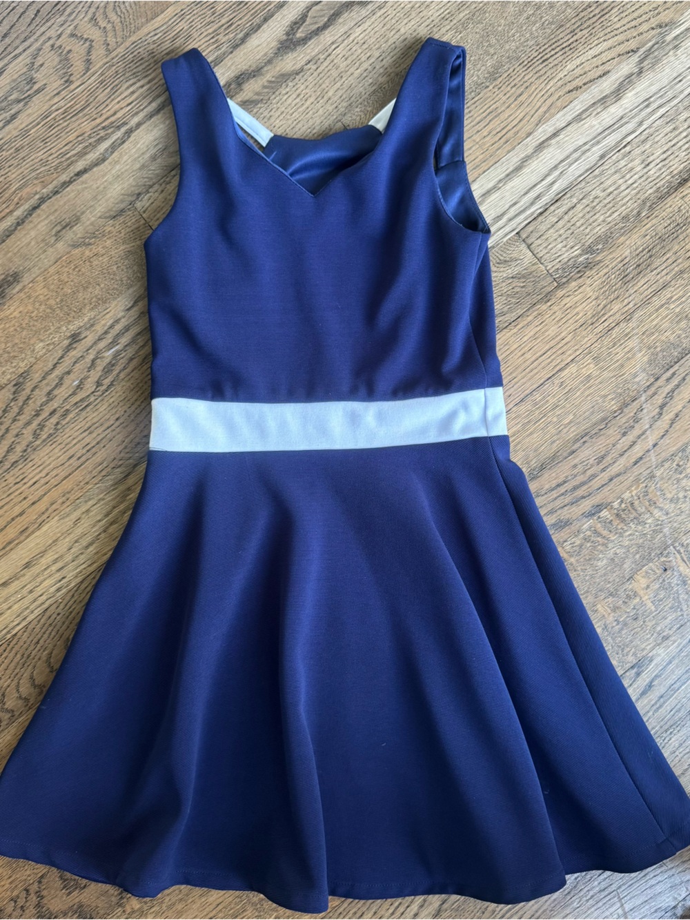 Girls Sally Miller Couture Navy Blue Fit-and-Flare Dress with White Waistband - Picture 4 of 4